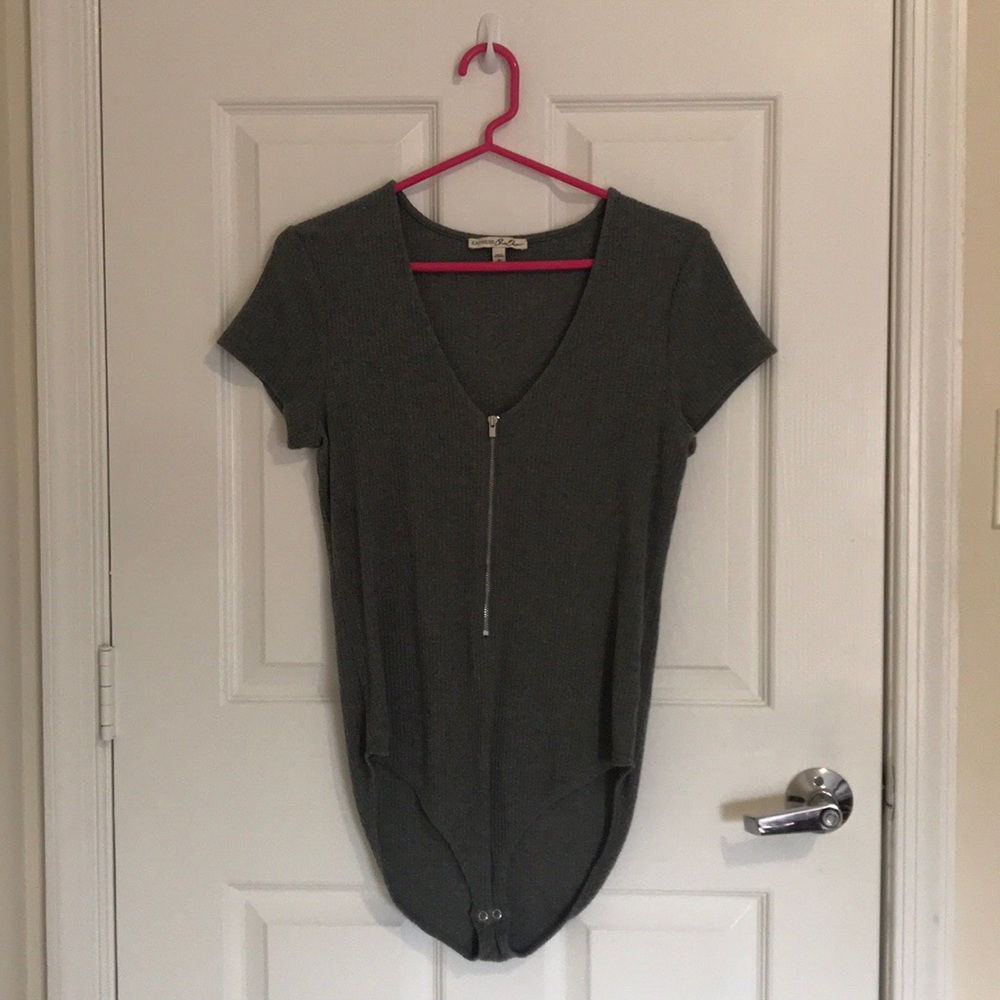 Express One Eleven Ribbed Zip Front Bodysuit